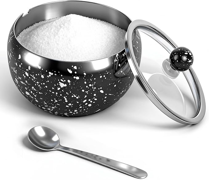 holoith Sugar Container with Glass Lid and Spoon, 16oz Snowflake pattern by Holoith