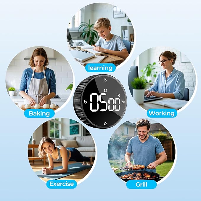 Digital Kitchen Timer, Large Display Magnetic Countdown Countup Timer, 3 Preset - Image 7