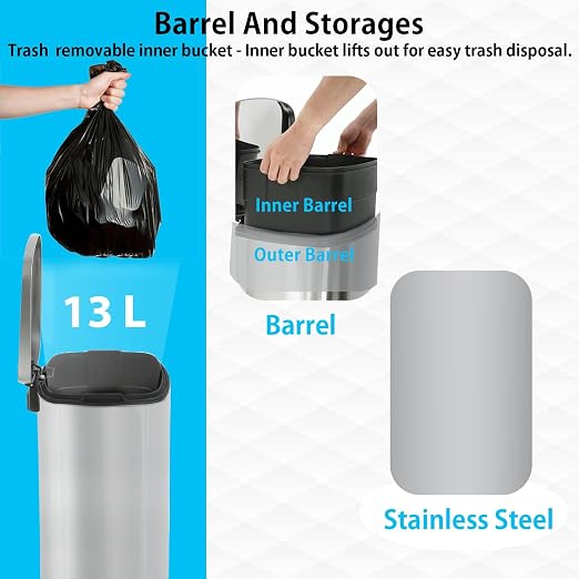 BestMassage 13 Gallon Stainless Steel Trash Can - Image 4
