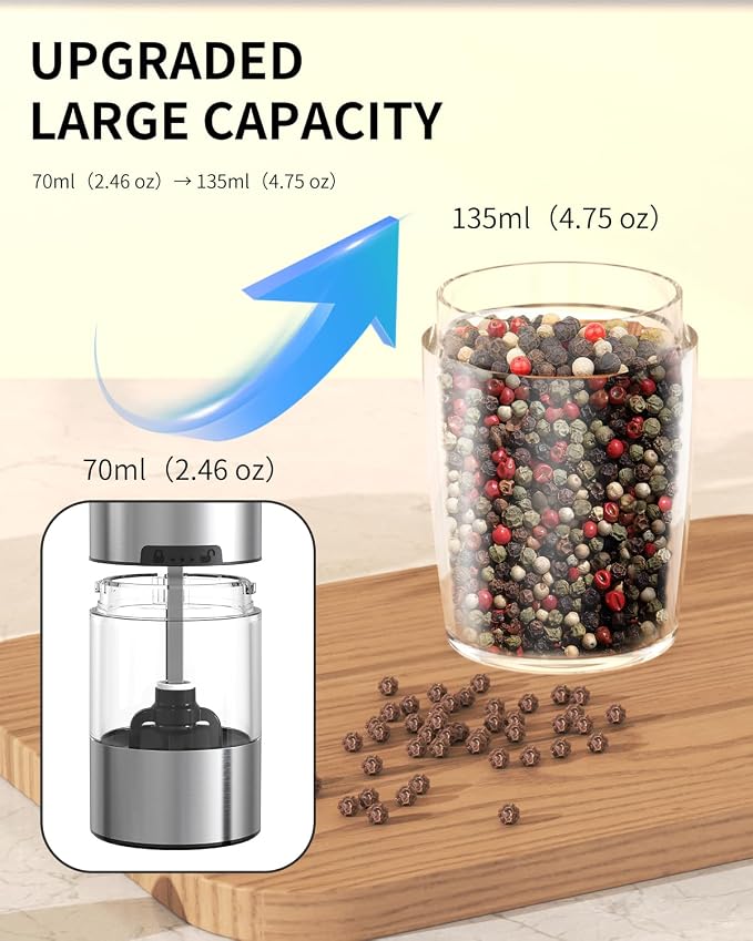 CIRCLE JOY 2-Speed Gravity Electric Pepper Grinder, Rechargeable Salt Grinder - Image 7