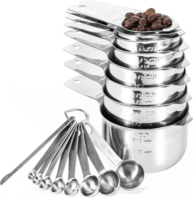 17 Piece Stainless Steel Measuring Cups and Spoons Set, by DOTINGHUX