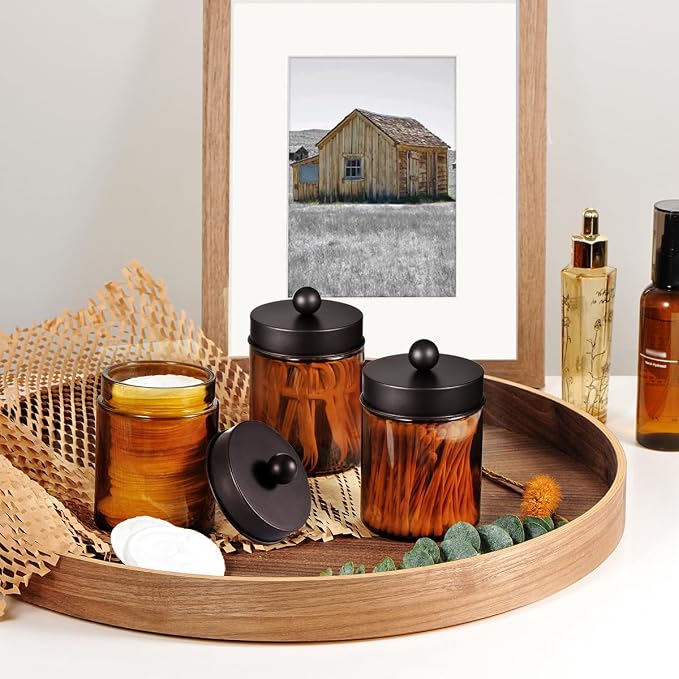Amber Glass Qtip Holder, Apothecary Jars - Image 4
