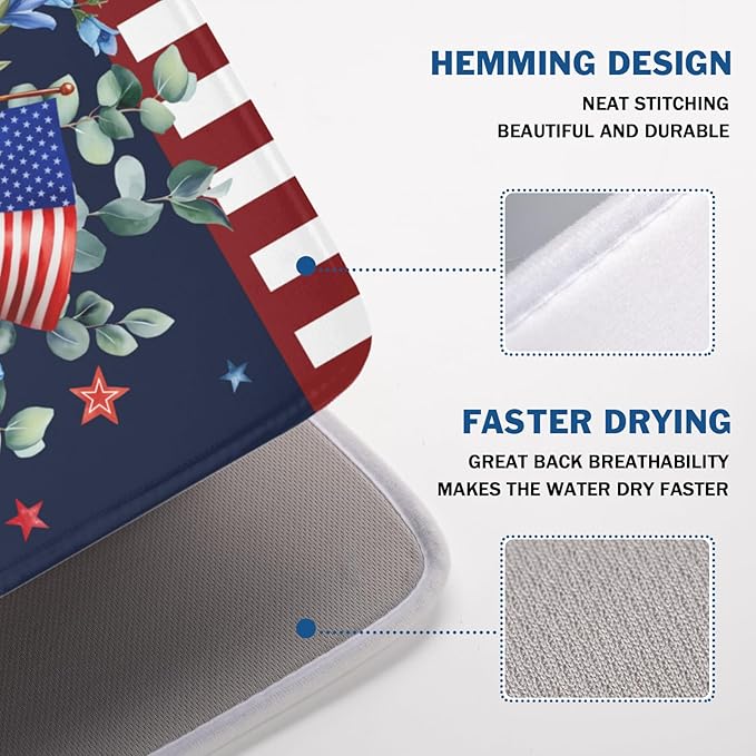 4th of July Dish Drying Mat for Kitchen Counter Patriotic Red Blue and White - Image 4