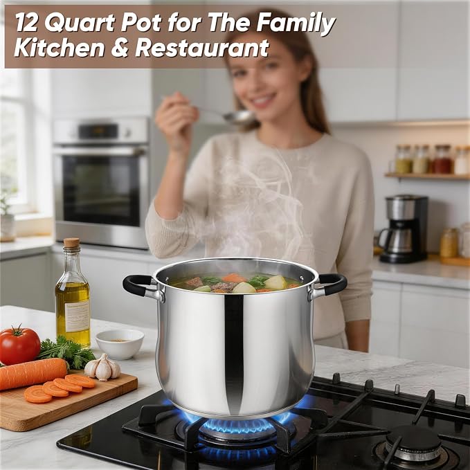 P&P CHEF Stainless Steel Stock Pot, 12 Qt Cooking Soup Pot - Image 7