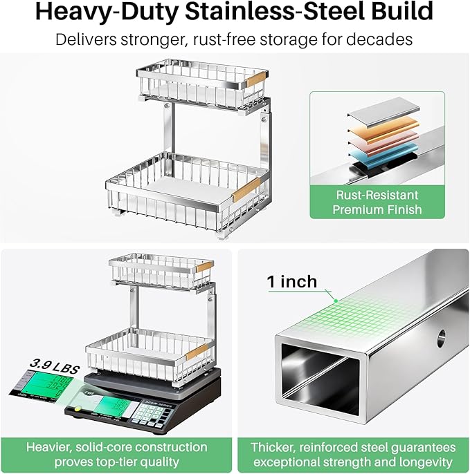 Kitstorack Under Sink Organizer, 2 Tier Under the Sink Storage, Slide out Pull - Image 2