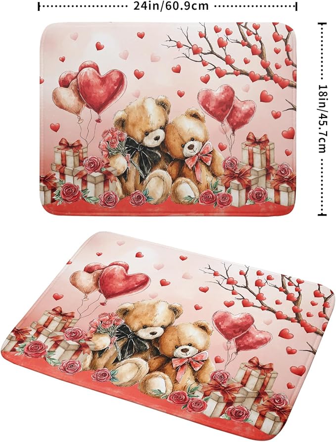 Holiday Microfiber Dish Drying Mat 18 X 24 in Valentines Day Bear Red - Image 2