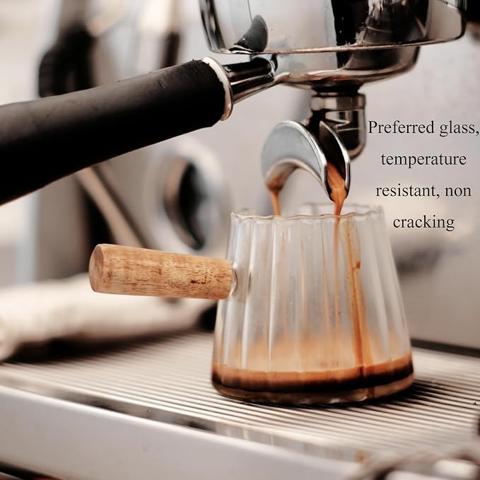 Wooden Handle Coffee Cup with Scale, Espresso Accessories Double Scale Glass - Image 3