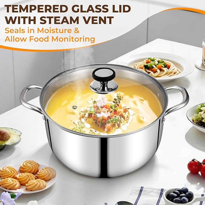 Tri-Ply Stainless Steel Stock Pot, 12 Quart Heavy Duty Induction Cooking Pot - Image 6