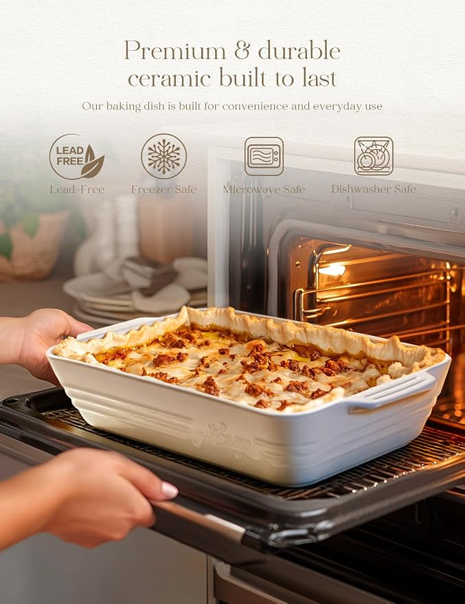 Casserole Dishes for Oven, 9x13 Ceramic Baking Dish, 4.2 Quarts Large Lasagna - Image 7