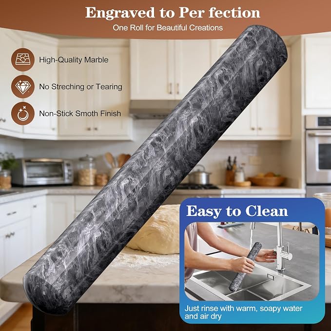 Marble Rolling Pin with Wooden Stand, FiiMan 12 Inch Heavy Rolling Pin - Image 3