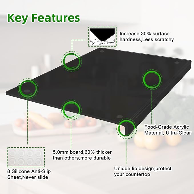 Acrylic Cutting Board with Counter Lip | 60% Thicker & Durable | BPA-Free & - Image 2