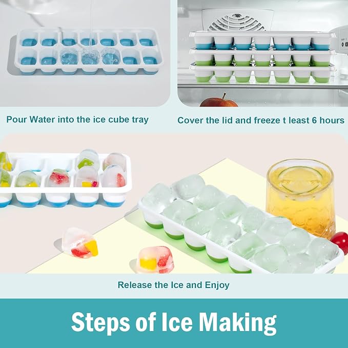 Ice Cube Trays for Freezer – 5 Pack 70 Cubes Total, Reinforced Snap Lids That - Image 4