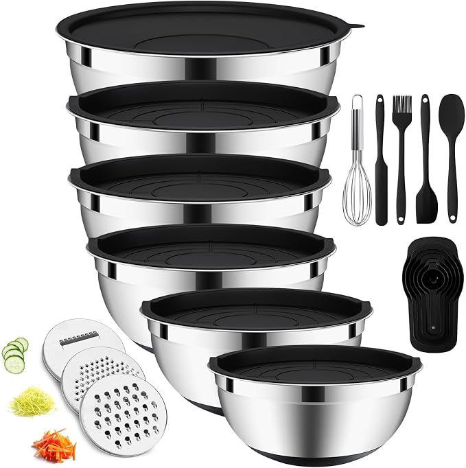 20-Piece Mixing Bowls Set with Airtight Lids – 6 Stainless Steel Kitchen Bowls by ENVTEK
