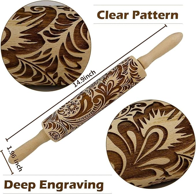 Embossed Wooden Rolling Pin, Embossing Rolling Pin - Image 9