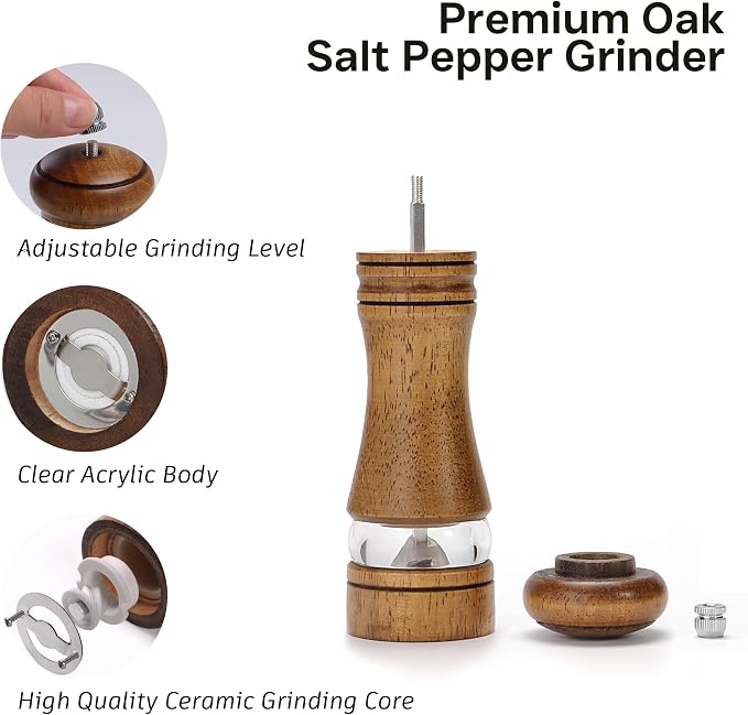 Wood Salt and Pepper Grinder, Salt Grinder and Pepper Mill, Oak Wood Shakers - Image 7
