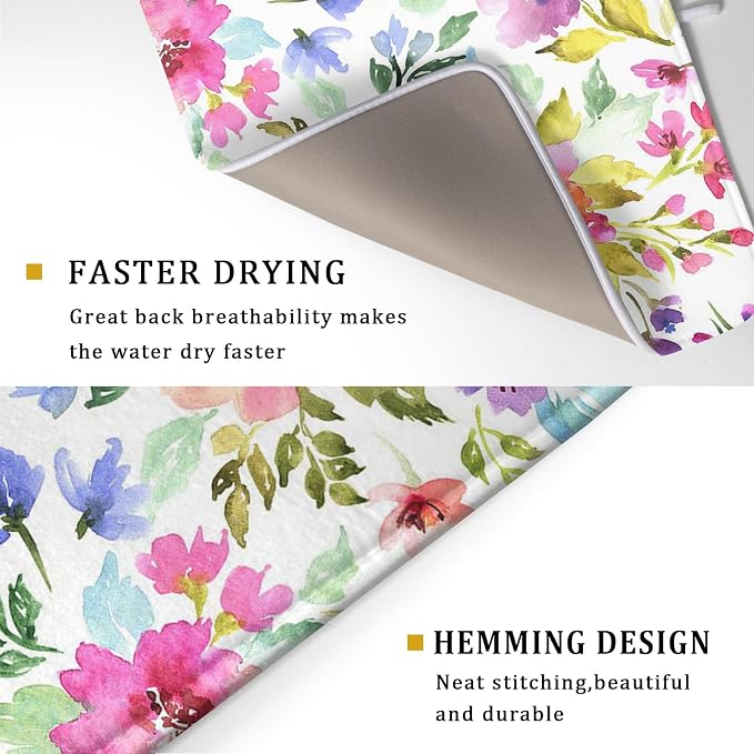 Spring Floral Dish Drying Mat for Kitchen Counter Flower Microfiber Absorbent - Image 3