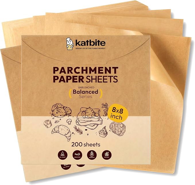 Katbite 400 Pcs Parchment Paper, 8 x 8 Inch Unbleached Baking Paper, Oil by katbite