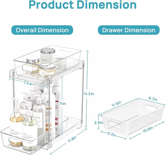 Vtopmart 2 Pack Higher Bathroom Organizer, 2 Tier White Under Sink Organizers - Image 2