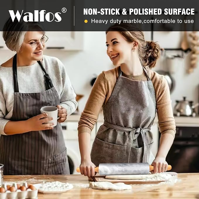 Walfos Marble Rolling Pin With Wooden Handles & Wood Cradle, 16.5 Inch Marble - Image 4