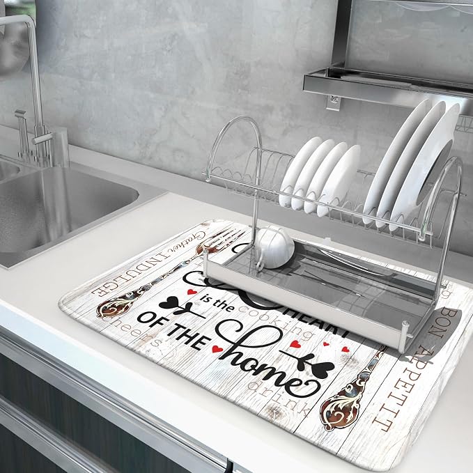 Giwawa 18"x24" Dish Drying Mat The Kitchen is The Heart of The Home- Knife Fork - Image 5