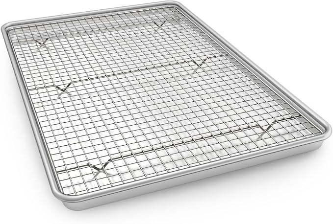 Half Sheet Pans with Rack Set, 13 Inch Commercial Quality Baking Sheet Pan Set by EWFEN