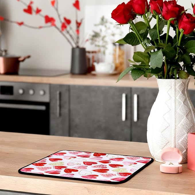 Breling Valentine's Day Dish Drying Mat Valentine Kitchen Dry Mat Absorbent - Image 5