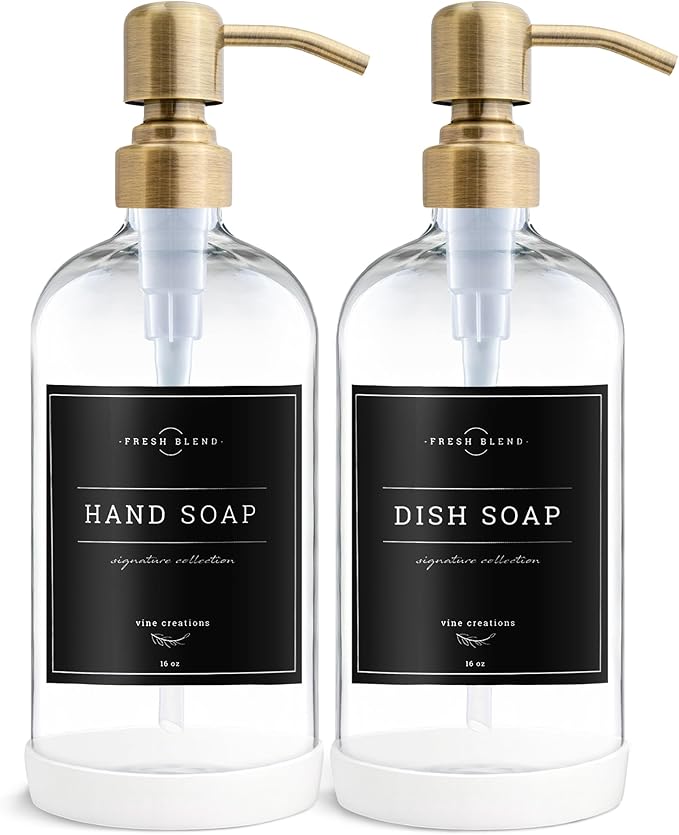 Vine Creations Clear Glass Soap Dispenser, 2 Pack Kitchen Soap Dispenser Set - Image 7