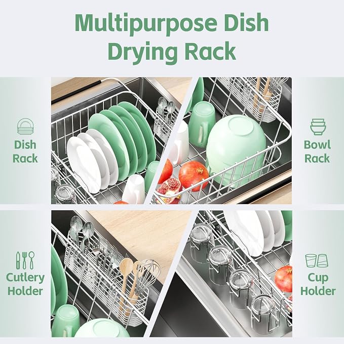 Small Dish Drying Rack in Sink, Extendable Stainless Steel Dish Drainers - Image 4