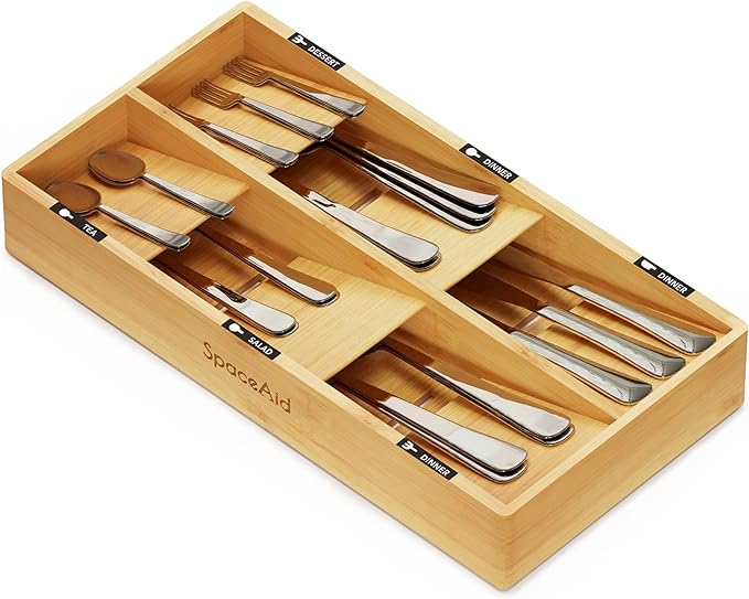 SpaceAid Bamboo Silverware Drawer Organizer by SpaceAid