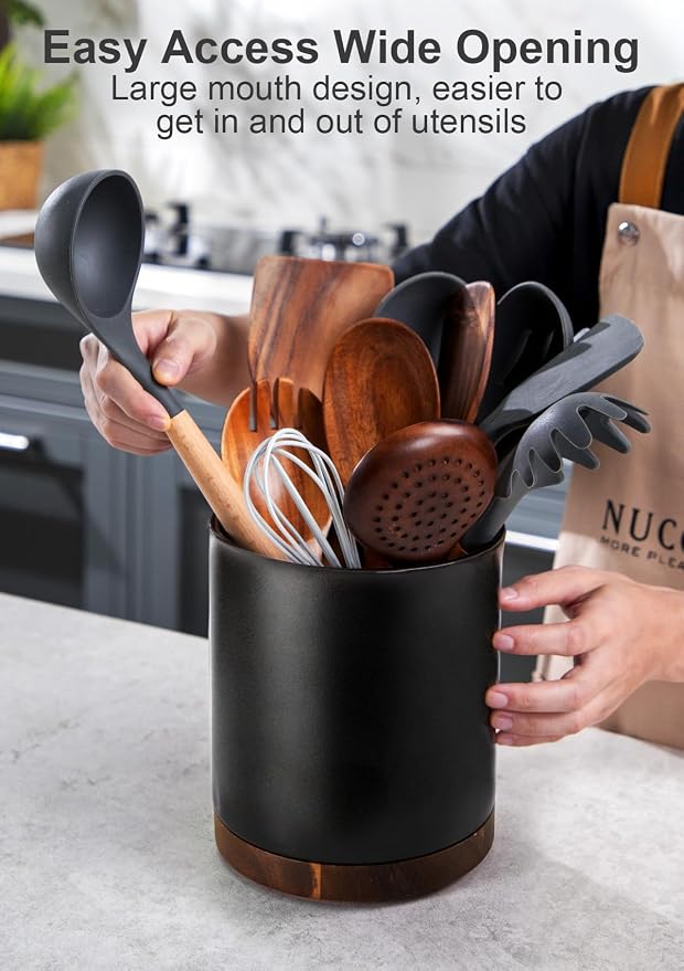Nucookery 360°Rotating Utensil Holder, 7.2" Large Utensil Crock, Farmhouse - Image 3