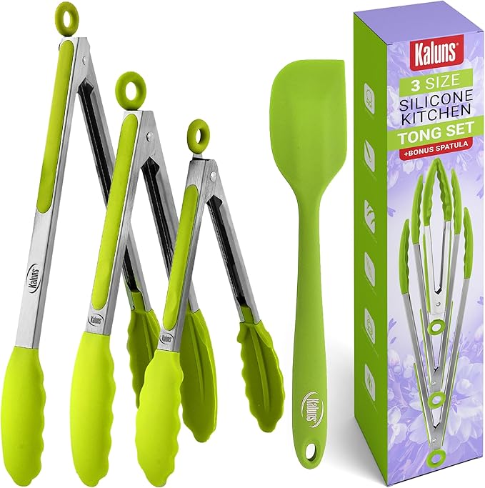 Kaluns Kitchen Tongs for Cooking Grilling Set of 4, BBQ Grill Tongs by Kaluns%C2%AE