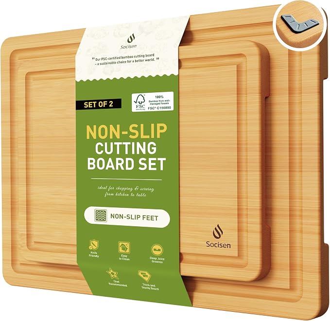 2 Piece Bamboo Cutting Board Set, Heavy Duty Wooden Boards by Socisen