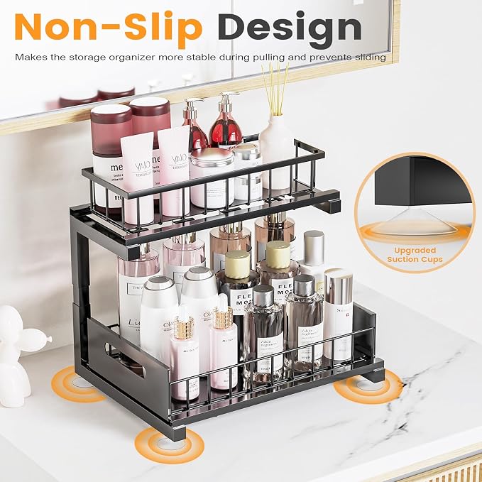 Under Sink Organizer, Heavy Duty Metal Pull Out Cabinet Organizer Slide Out - Image 5