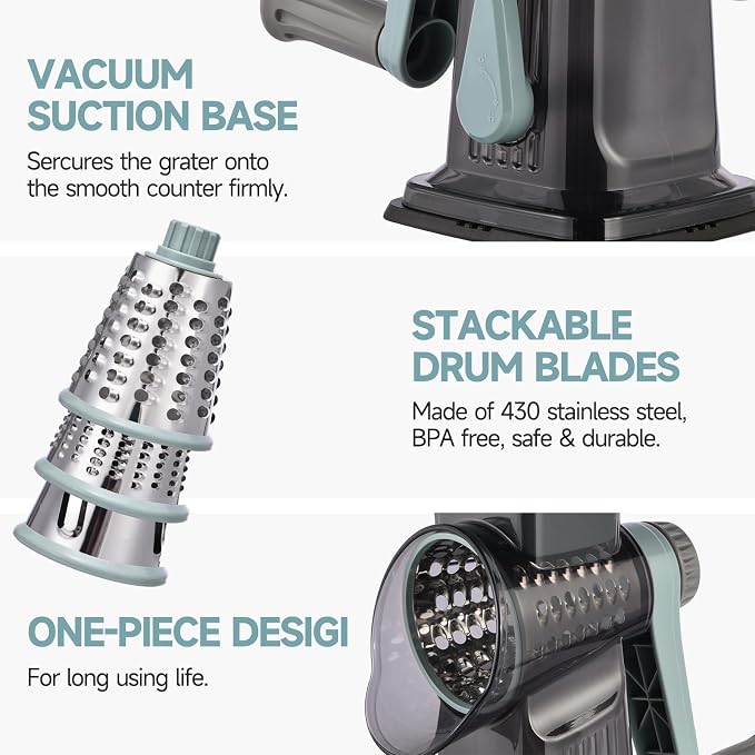 Rotary Cheese Grater with Handle Kitchen Shredder Slicer Grater Slicer Ice - Image 6