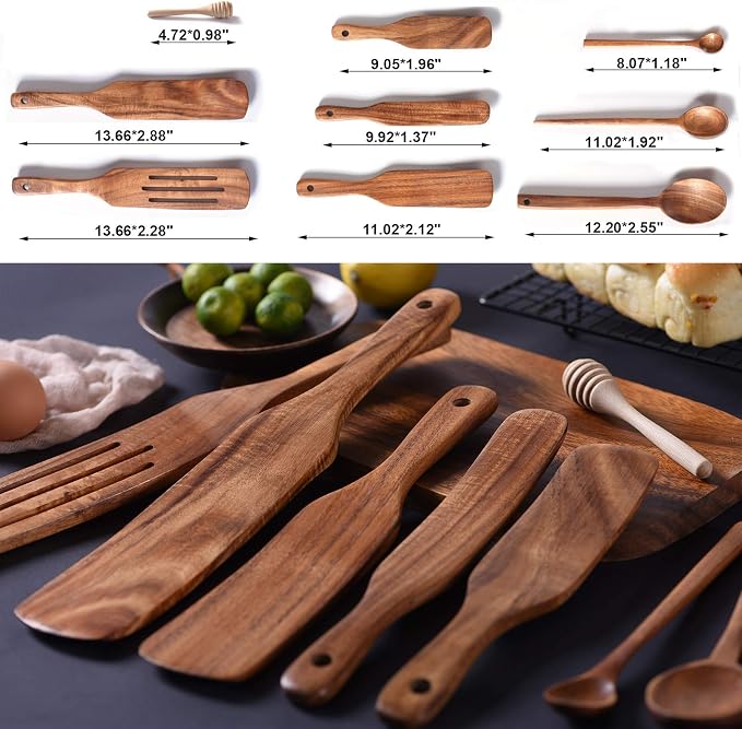 Spurtle Set, Wooden Spurtle Set of 9, Wooden Spoons - Image 3