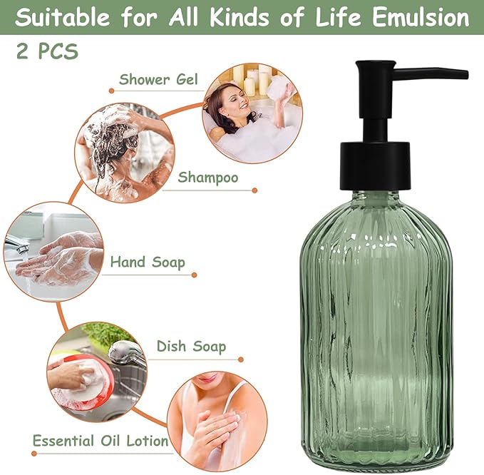 Green Glass Soap Dispenser Set - Image 4