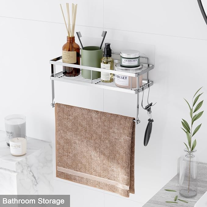 ESOW Paper Towel Holder with Shelf Storage, Adhesive Wall Mount 2-in-1 Basket - Image 4