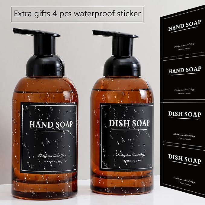 rejomiik 2 Pack Foaming Soap Dispenser Thick Glass Foam Hand Soap Dispenser - Image 4