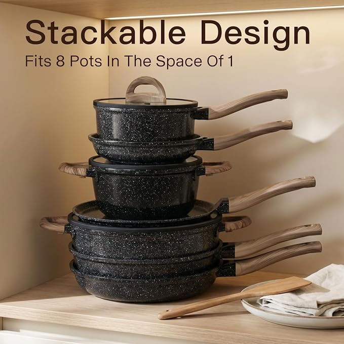 Pots and Pans Set Nonstick 22 Pcs, Ceramic cookware set Non-Toxic Coating Inky - Image 9