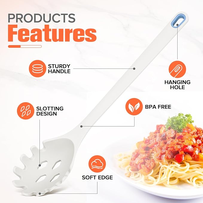 Silicone Spaghetti Spoon&Soup Ladle Cooking Utensils Set of 2, No Scratch - Image 5