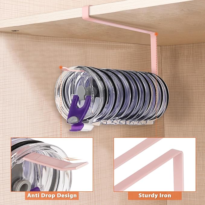 Tumbler Lid Organizer, Horizontal Tumbler Lid Storage Hook Up to 10 Lids - Image 4