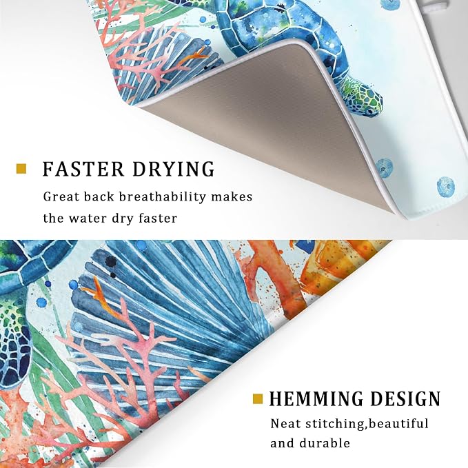 Giwawa Sea Turtle Dish Drying Mat 18x24in Watercolor Blue Tortoise Dish Drainer - Image 3