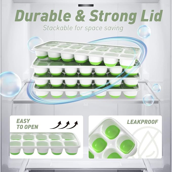 ChefAide Ice Cube Tray with Lid and Bin, 4 Packs 56 Cubes Silicone Plastic Ice - Image 5