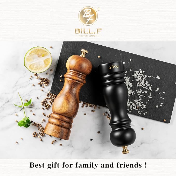 BILL.F Salt and Pepper Grinder Wooden Black Pepper Mill Grinder Salt Pepper - Image 2