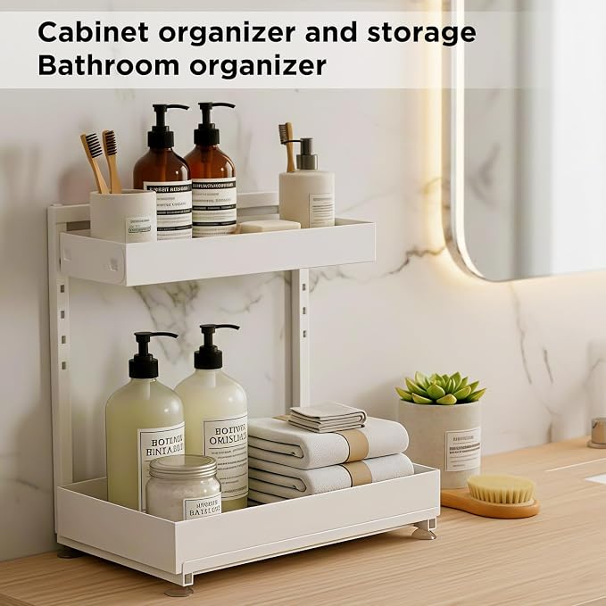Under Sink Organizer Bathroom Kitchen: 2 Pack 2 Tier Metal Under Cabinet Storage - Image 9