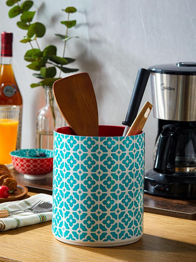 DOWAN Colorful Large Utensil Holder, 7.2" x 6.2" Ceramic Kitchen Utensil Holder - Image 3