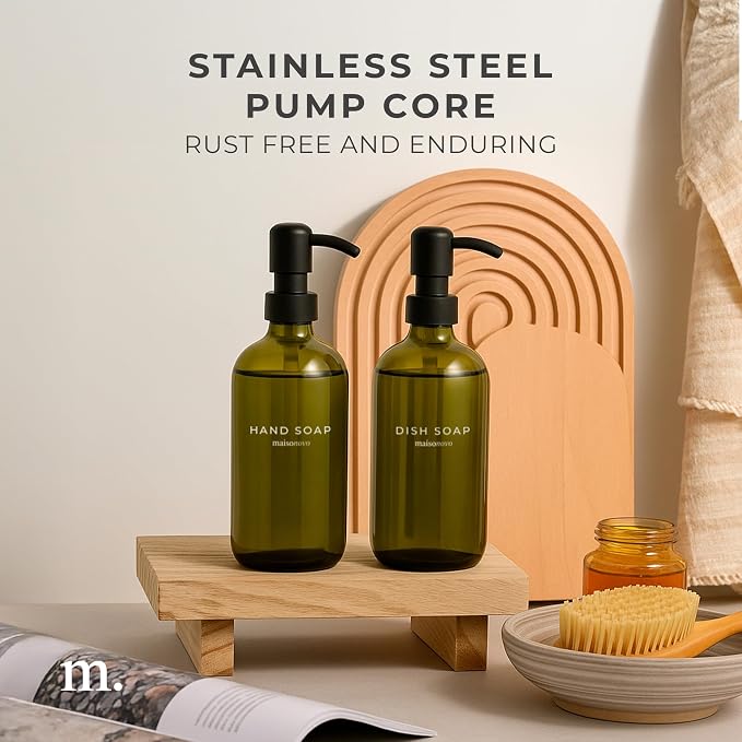 MaisoNovo Soap Dispenser 2-Piece Set | 16.9oz Green Bottles - Image 4