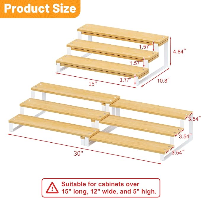 Expandable Can Organizer for Pantry, 3-Tier Adjustable Bamboo & Iron Can Rack - Image 7