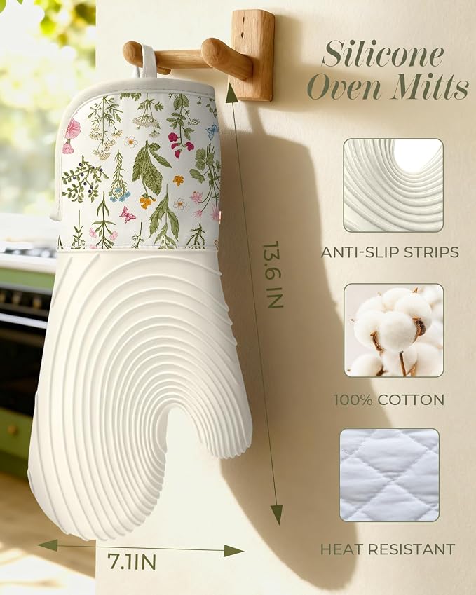 Slohif Long Silicone Oven Mitts Heat Resistant - Image 2