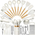 Umite Chef Silicone Kitchen Utensil Set, Cream White Wood Handles by UmiteChef